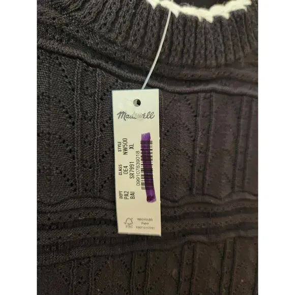NWT Madewell Mixed-Stitch Sleeveless Sweater Classic Black/White XL - Picture 9 of 12